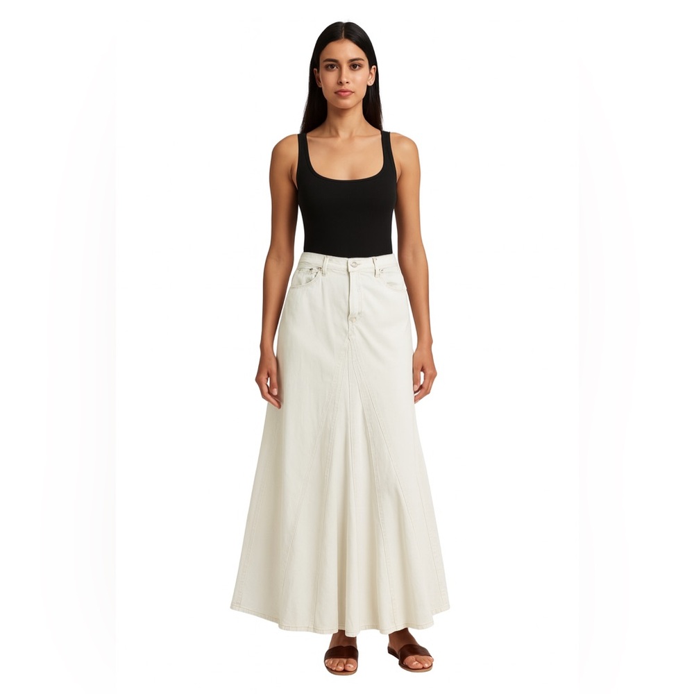 Goddess Jeans Maxi Balloon Skirt Light Khaki Size 5 Boho Y2K Flare‎ Denim